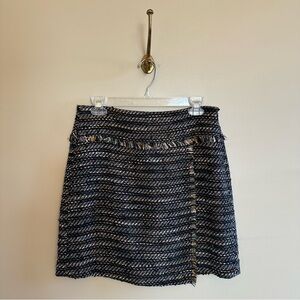 Black and Tan Tweed Skirt with Fringe Detail- 4